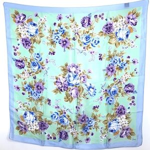 VINTAGE HONEY 100% Silk Floral Pastel SQUARE SCARF